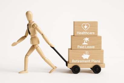 man figure pulling cart with workplace benefits